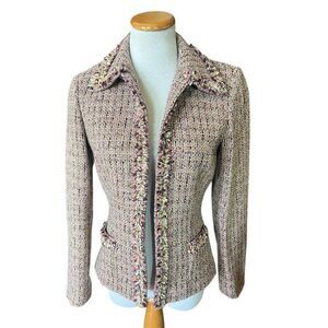 New Womens Tahari Arthur S Levine Sequin Detail Open Front Tweed Blazer - Sz 2